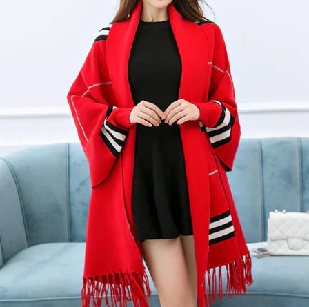 New Women's Reversible Thick Long Scarf with Sleeves