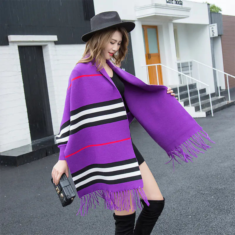 New Women's Reversible Thick Long Scarf with Sleeves