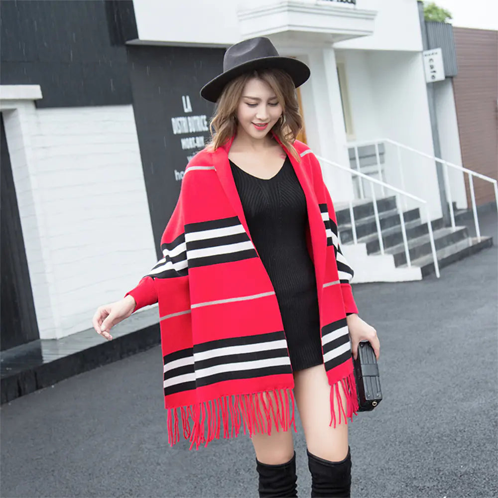 New Women's Reversible Thick Long Scarf with Sleeves