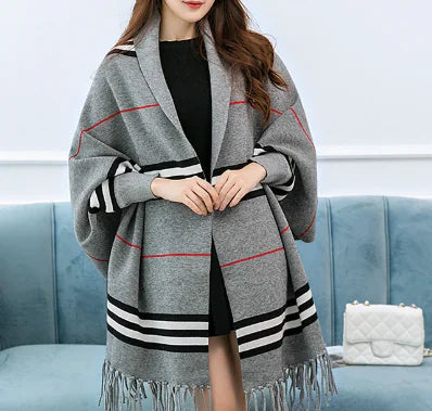 New Women's Reversible Thick Long Scarf with Sleeves