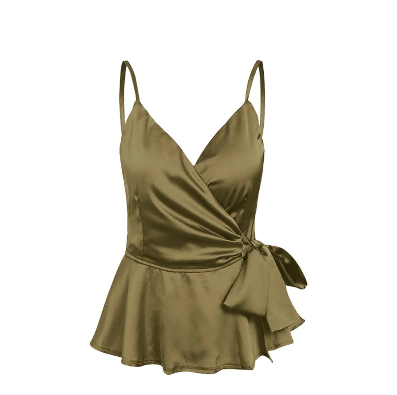 Silky Satin Ruffled Hem Camisole Top