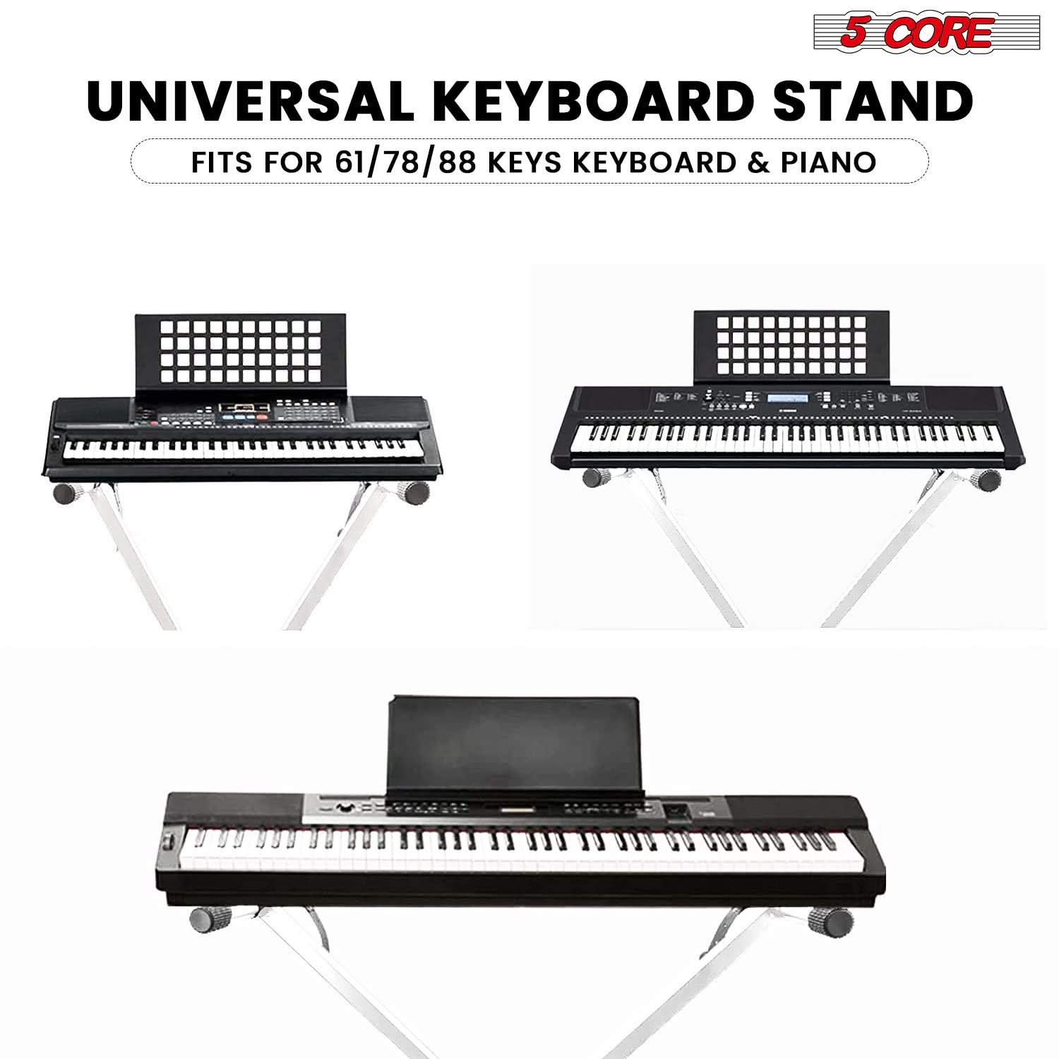 5Core Keyboard Stand Single X Style Adjustable Lift Piano Riser For 49 To 88 Keys WHITE