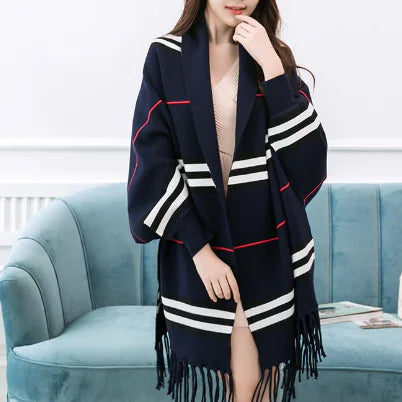 New Women's Reversible Thick Long Scarf with Sleeves