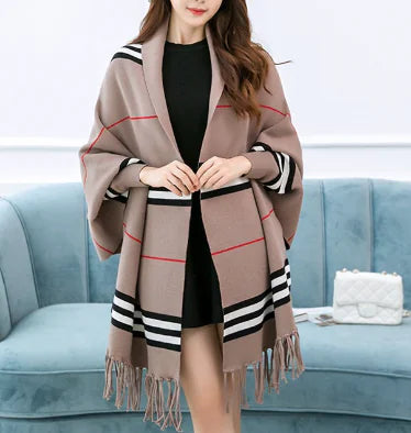New Women's Reversible Thick Long Scarf with Sleeves